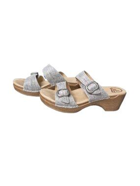 40 Dansko Sandals Grey Leather with Brushed Silver Buckles